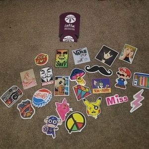 Stickers or a coozie come with each purchase